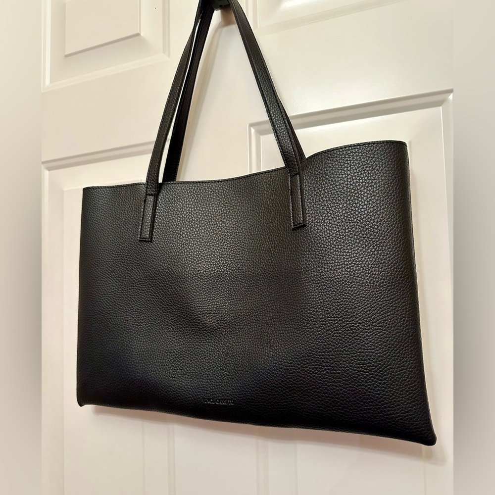Vince Camuto Large Black Pebbled Tote Bag w/ Gray Stripe; Work Laptop Purse - Picture 4 of 7
